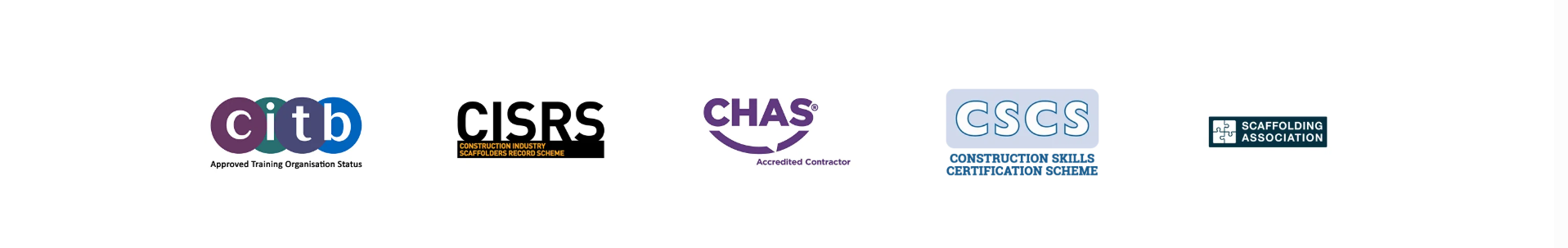 CITB, CISRS, CHAS, CSCS and Scaffolding Association accreditation logos
